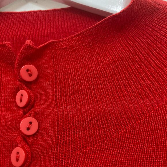 🔥 Merino Wool Henley Sweater M Button Front Red Ribbed Knit Luxury - Picture 8 of 15